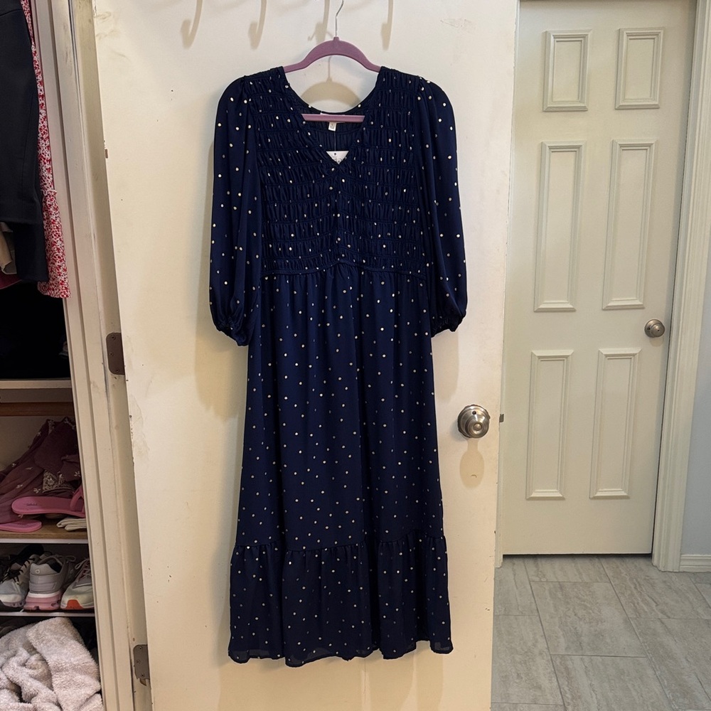 Navy Polka Dot Midi Dress